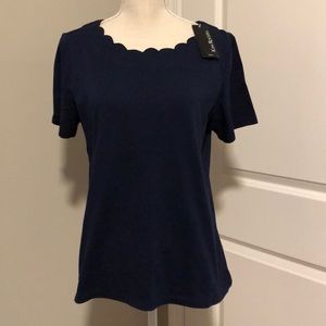 NWT Scalloped Neckline Navy knit blue top